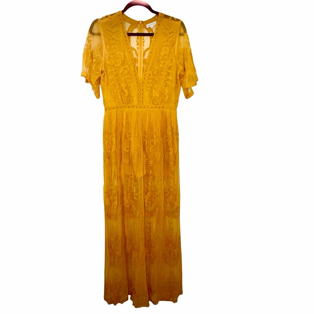 Socialite Mustard Yellow Embroidered Maxi Dress